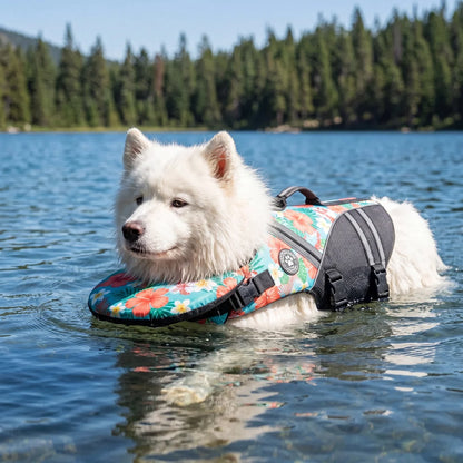 Buoyant Chin-Rest Dog Life Jacket – High-Visibility Swim Vest with Rescue Grab Handle and Reflective Safety Accents