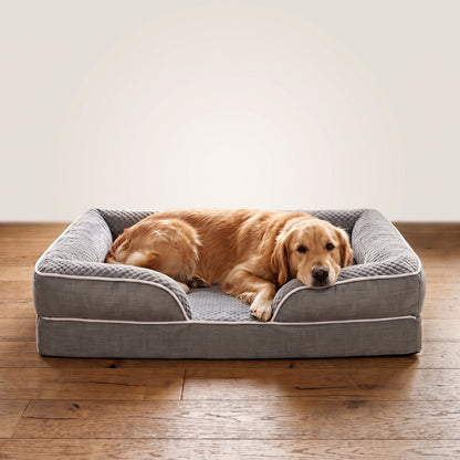 Orthopedic Bolster Pet Sofa Bed – Waterproof Non-Slip Dog Couch with Supportive Headrest Cushion