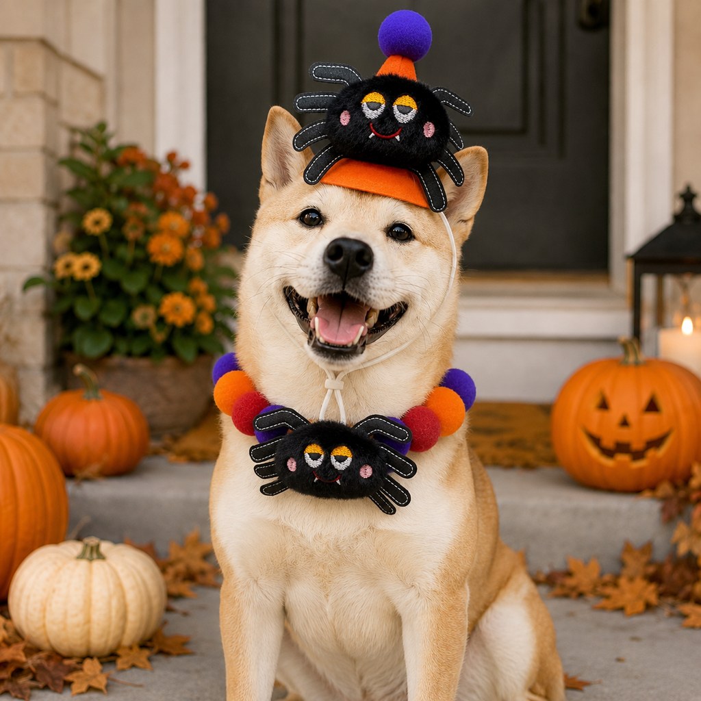 Festive Halloween Pet Costume Set – Cute Pom-Pom Collar And Hat For Cats And Dogs