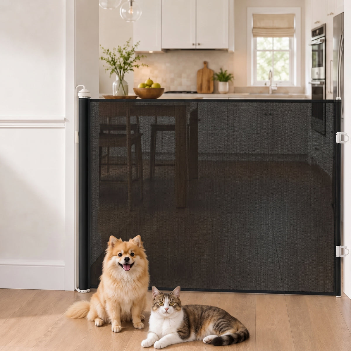 Retractable Indoor Pet Gate – Wall-Mounted Safety Barrier for Dogs and Cats in Doorways Stairs and Hallways