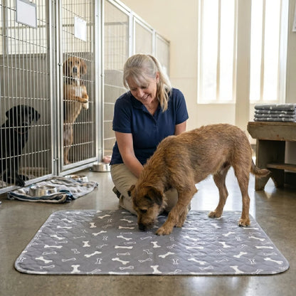 Washable Quilted Dog Pee Pad – Pack of 2  Reusable Waterproof Bone-Print Puppy Training Mat