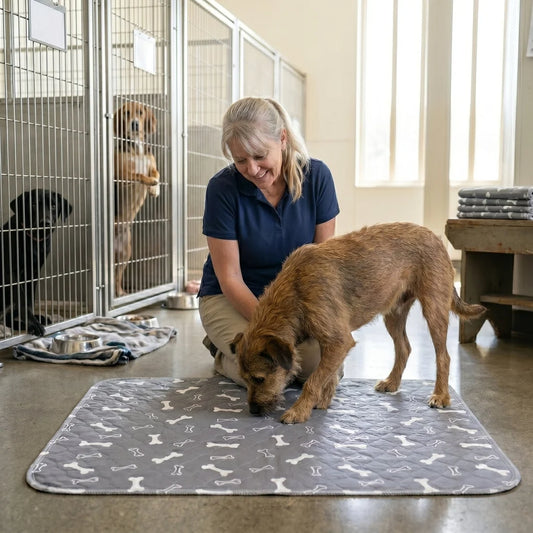 Washable Quilted Dog Pee Pad – Pack of 2  Reusable Waterproof Bone-Print Puppy Training Mat