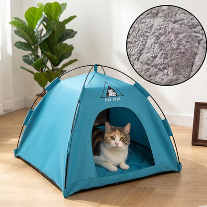 Portable Foldable Pet Tent Bed – Breathable Travel House for Cats and Small Dogs with Removable Cushion