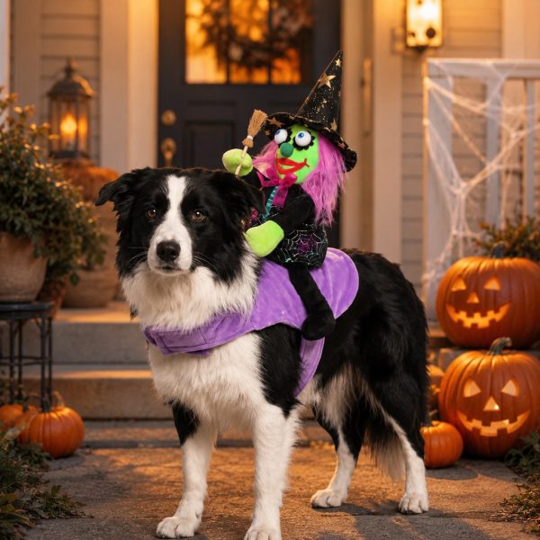 Riding Witch Pet Halloween Costume – 3D Doll Saddle Harness For Dogs And Cats