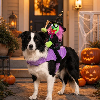 Riding Witch Pet Halloween Costume – 3D Doll Saddle Harness For Dogs And Cats