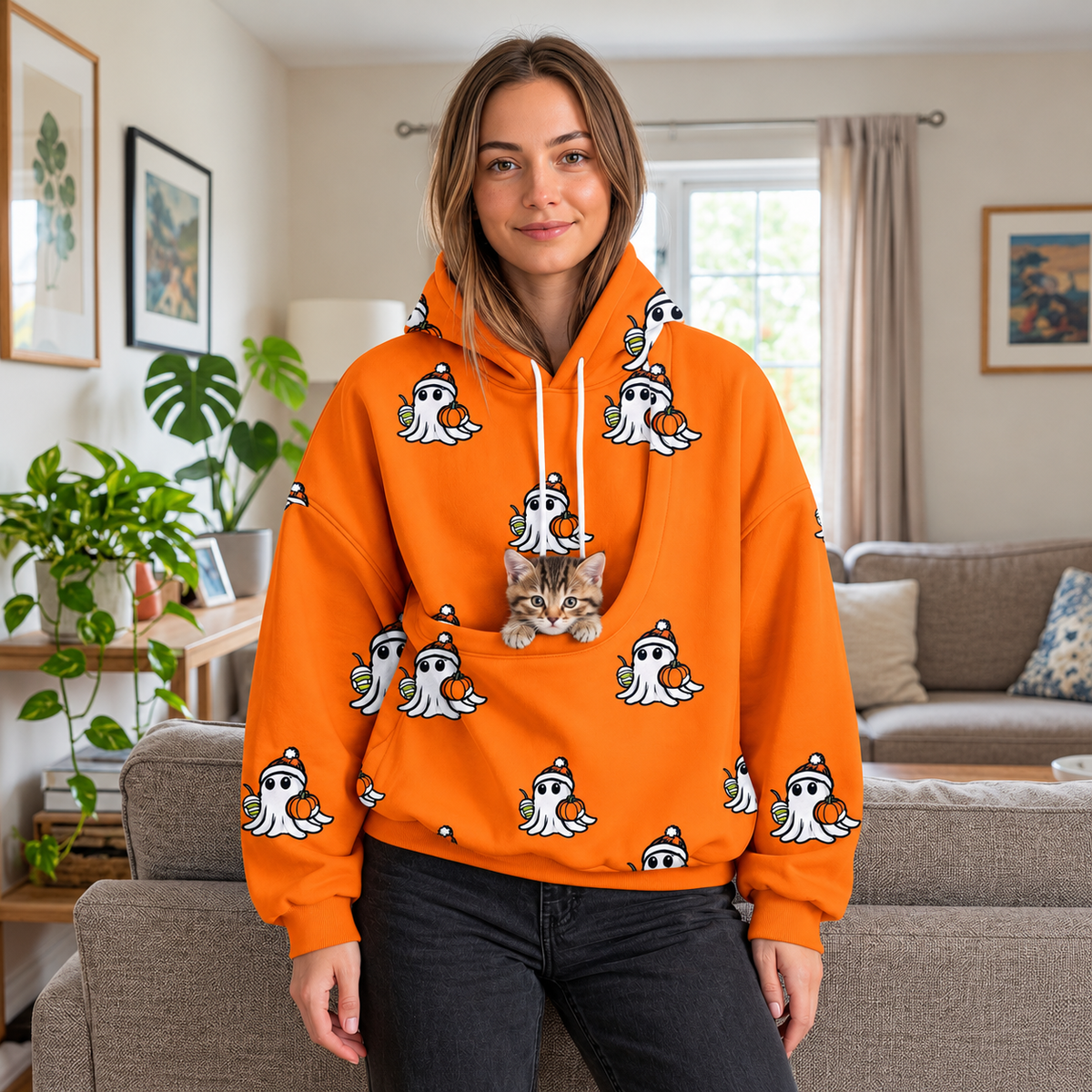 Unisex Pet Carrier Pouch Hoodie – Hands-Free Small Dog Cat Snuggle Sweatshirt