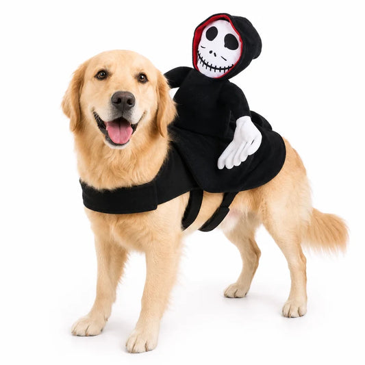 Reaper Rider Dog Costume – Funny Halloween Skeleton Cosplay Outfit for Pets