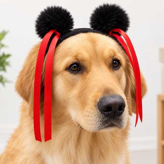 Halloween Funny Pet Wig – Cute Red Ribbon Pigtail Costume Headwear for Dog Cosplay Photos