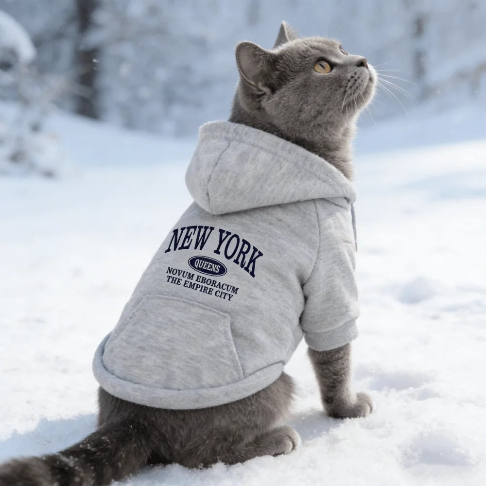 New York Pocket Dog Hoodie – Warm Graphic Pet Sweatshirt with Kangaroo Pouch and Hood for Cats