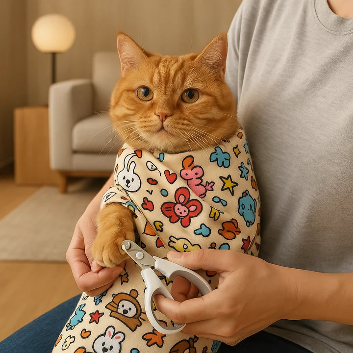 Anti-Scratch Cat Grooming Wrap – Self-Adherent Swaddle Blanket for Safe Nail Trimming and Calming Care