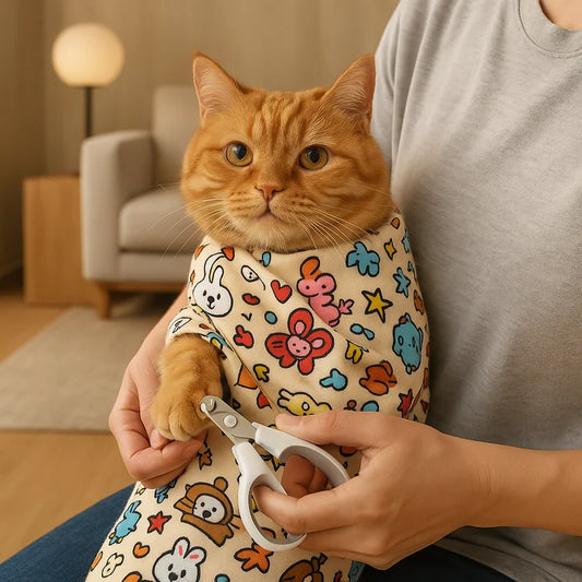 Anti-Scratch Cat Grooming Wrap – Self-Adherent Swaddle Blanket for Safe Nail Trimming and Calming Care