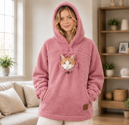 Hands-Free Plain Pet Carrier Hoodie Fleece – Kangaroo Pouch Sweatshirt with Zipper Pockets for Cats and Small Dogs