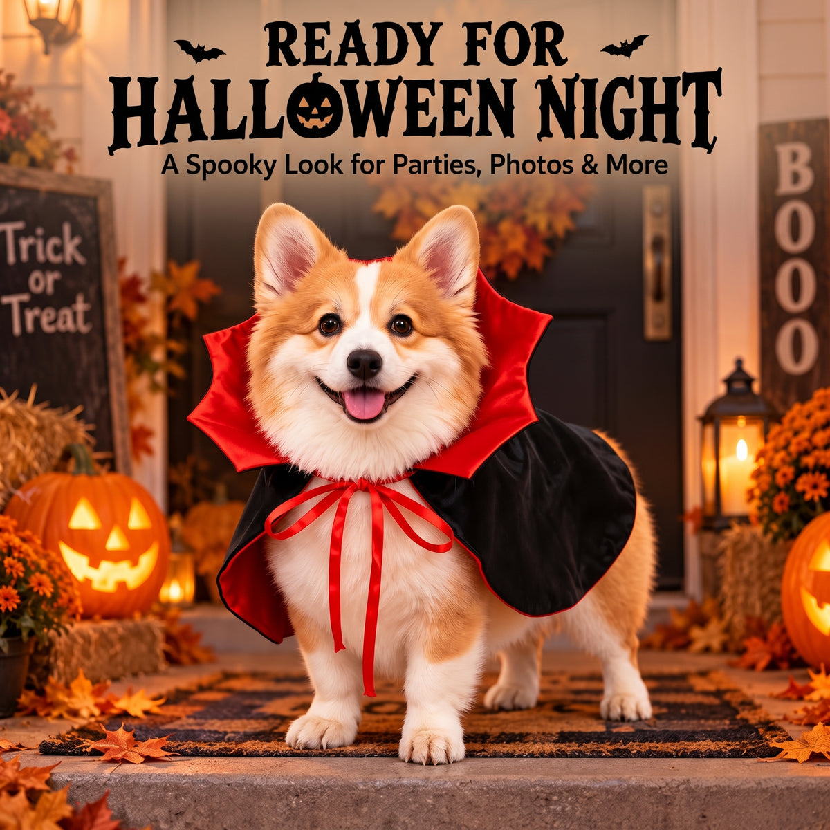Vampire Collar Pet Cape – Halloween Dog and Cat Costume with Tie Closure