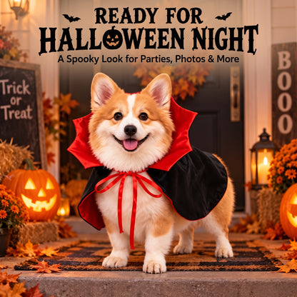 Vampire Collar Pet Cape – Halloween Dog and Cat Costume with Tie Closure
