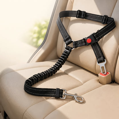 Shock-Absorbing Dog Car Seatbelt – Bungee Vehicle Safety Tether with Reflective Headrest Restraint Strap and Swivel Hook