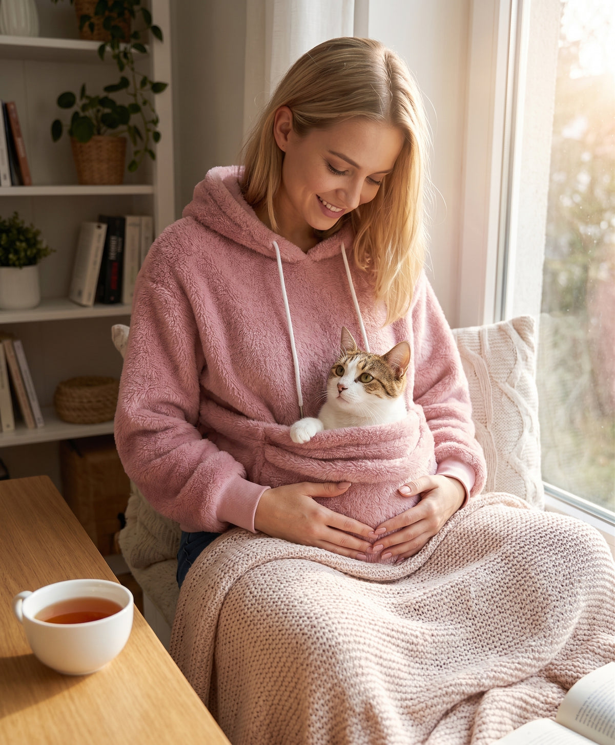 Cuddle Pouch Pet Carrier Hoodie – Hands-Free Cat Small Dog Cuddle Pullover Sweatshirt