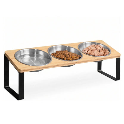 Elevated Tilted Cat Feeder – 3-Bowl Neck-Protection Food and Water Station with Spill-Proof Mat