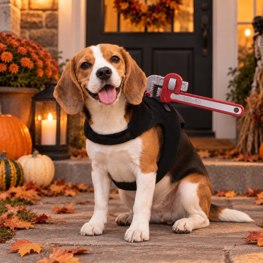 Spooky Prop Dog Costume Harness – Funny Horror Illusion Outfit for Halloween Party Trick-or-Treat Dress-Up