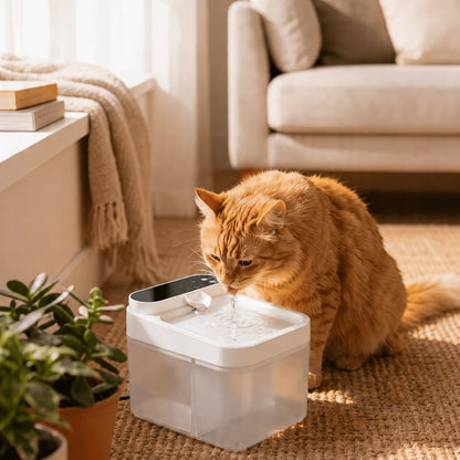 Tepaw Clear Filterless Cat Water Fountain – Electric Pet Water Dispenser with Transparent Dual-Tank