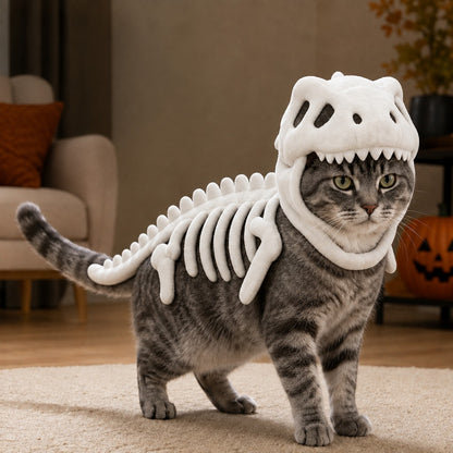 Dinosaur Skeleton Pet Costume – Halloween 3D Skull Hood Cat Cosplay Outfit
