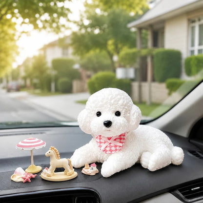 Cute Resting Puppy Car Ornament – Decorative Auto Dashboard Companion Figurine for Dog Lovers
