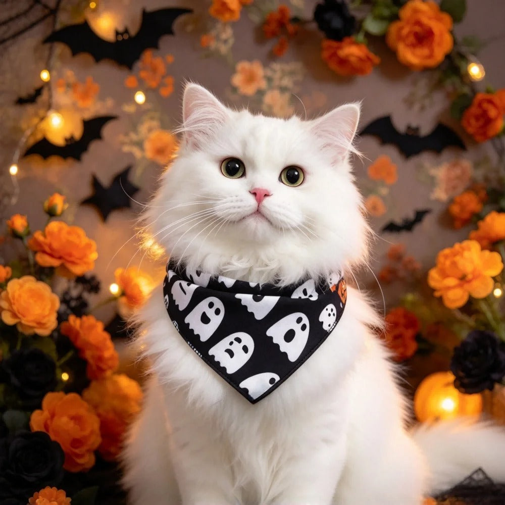 Festive Halloween Pet Bandana – Spooky Printed Triangle Scarf Holiday Bib for Dogs and Cats