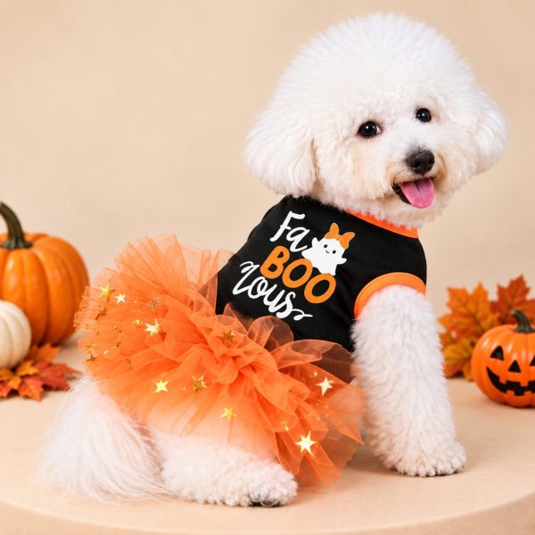 Halloween Tutu Dog Dress – Festive Pumpkin Star Print Costume Outfit for Holiday Parties