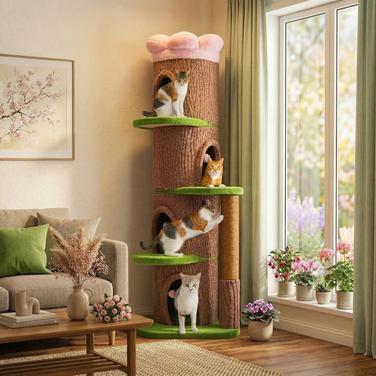 Flower Perch Cat Tree – Multi-Level Indoor Tower with Condo Cave and Scratching Post