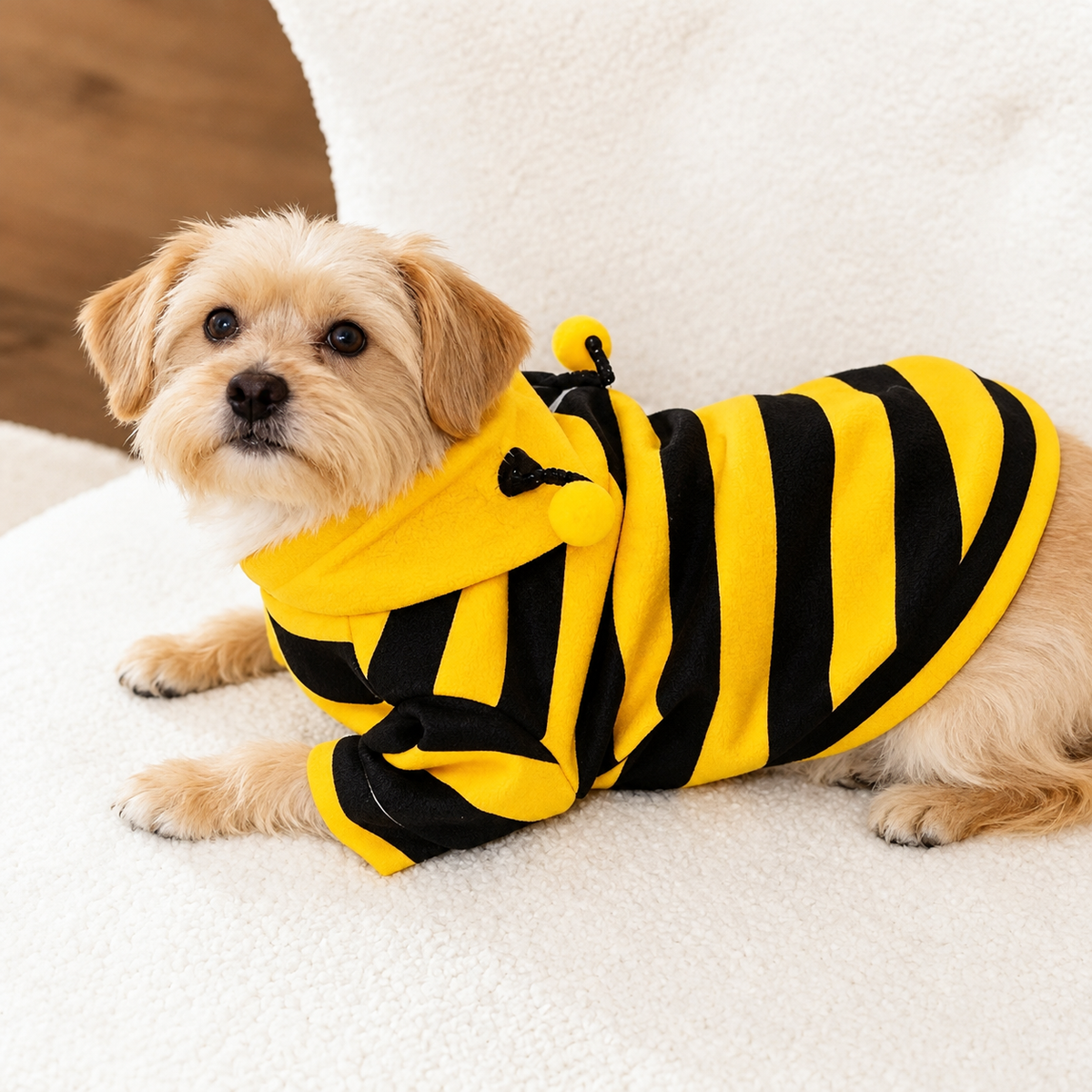 Bumblebee Hooded Pet Costume – Striped Antenna Apparel for Dogs and Cats