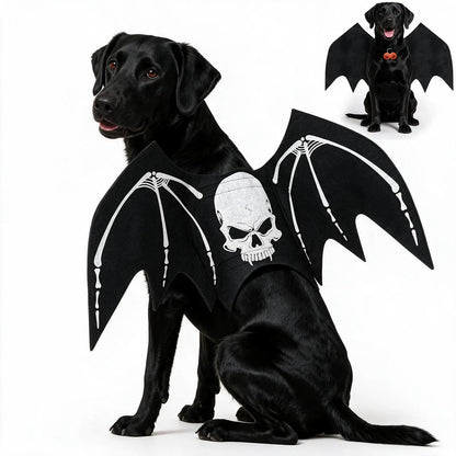 Skeleton Bat Dog Costume – Halloween Pet Wings with Pumpkin Bells for Spooky Party Dress-Up