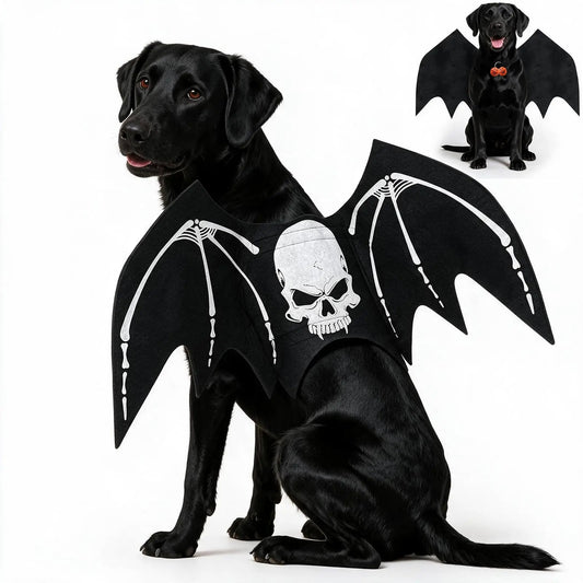 Skeleton Bat Dog Costume – Halloween Pet Wings with Pumpkin Bells for Spooky Party Dress-Up
