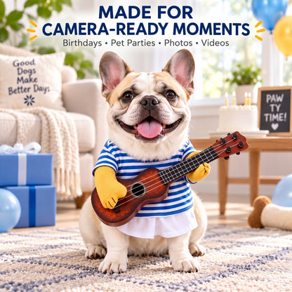 Funny Guitar Dog Costume – Standing Musician Outfit with Prop Instrument for Halloween Party Photos