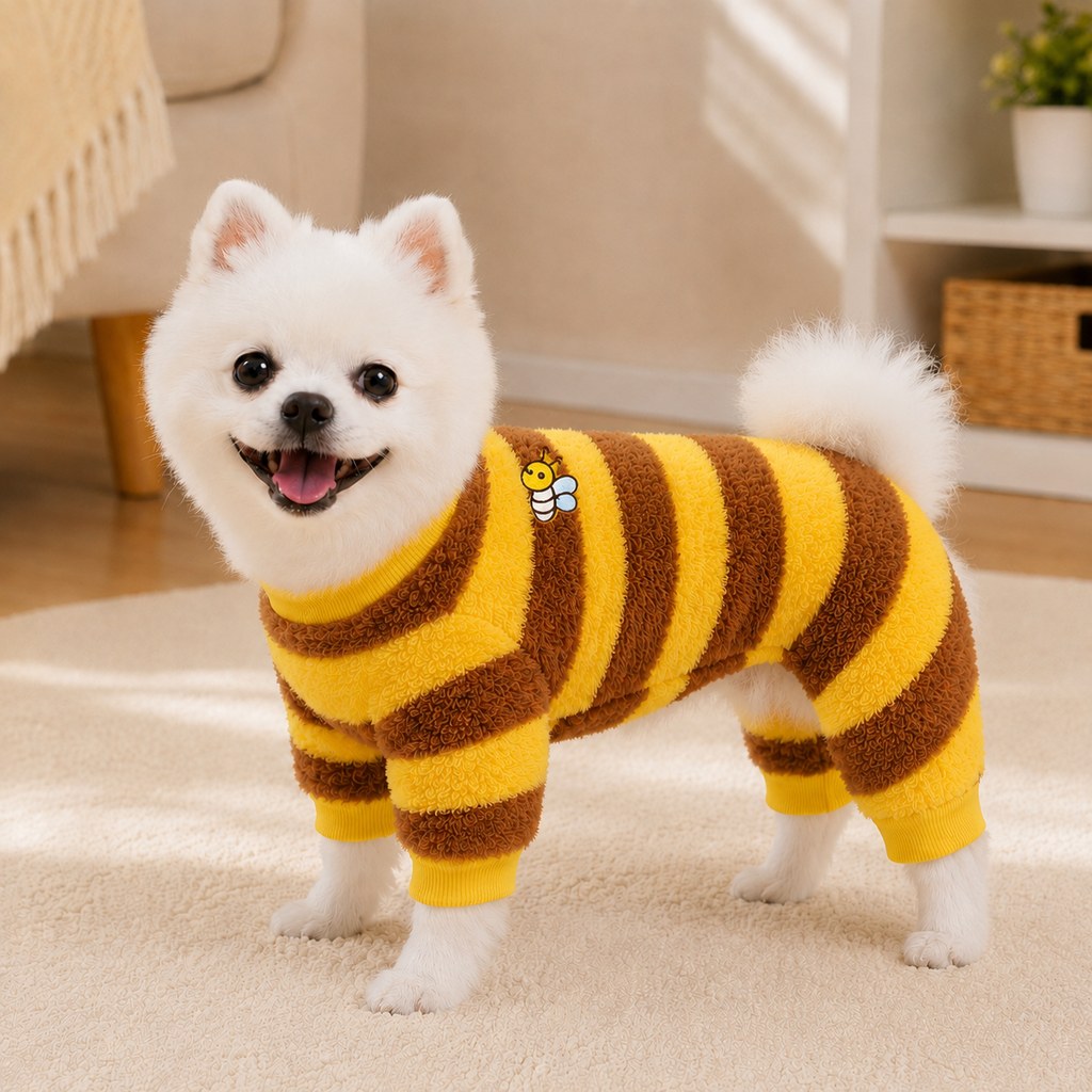 Cute Striped Dog Hoodie – Warm Bumblebee Pet Costume Pullover with Wings and Antennae