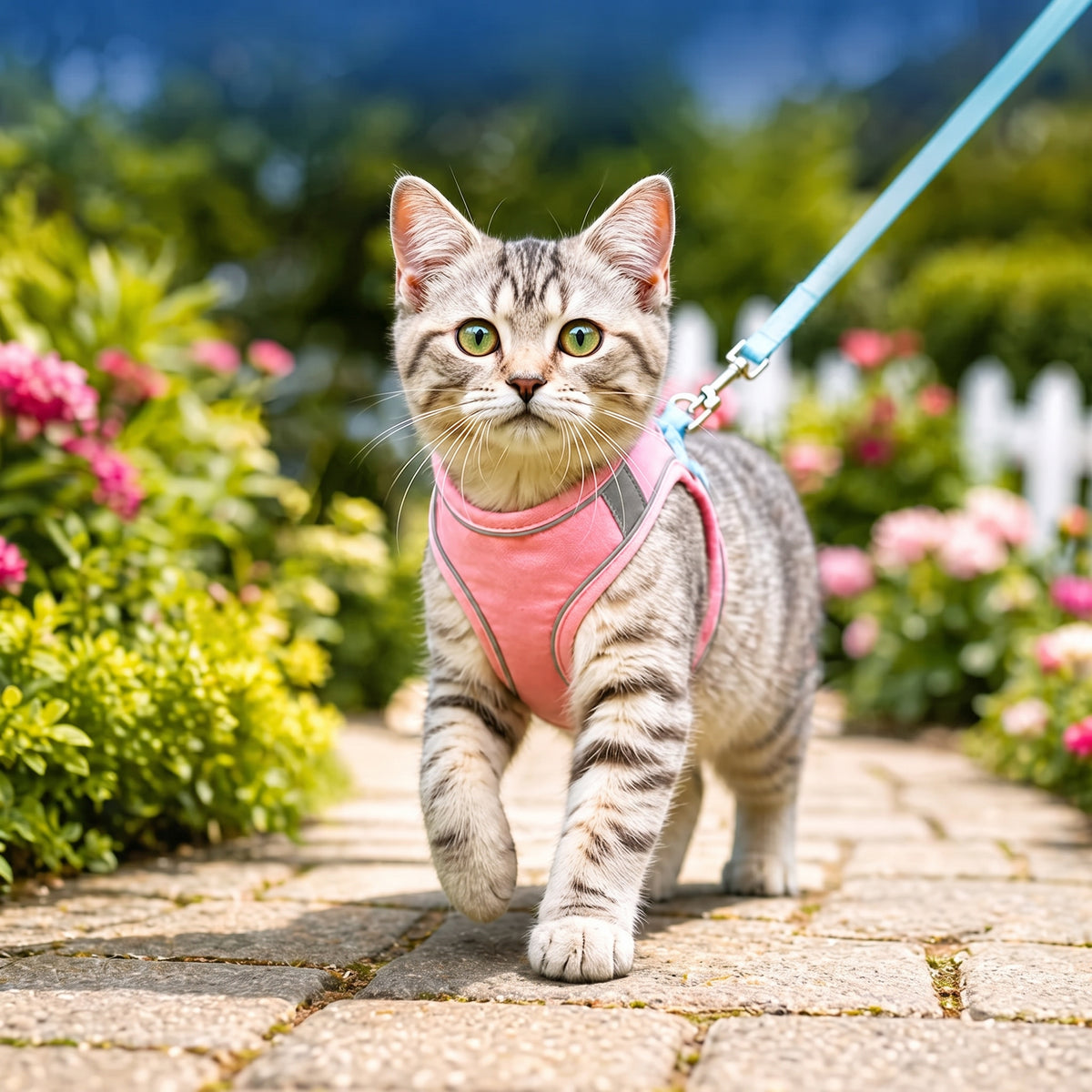 Escape-Proof Reflective Cat Harness – Adjustable Step-In Walking Vest with Matching Leash for Outdoor Safety