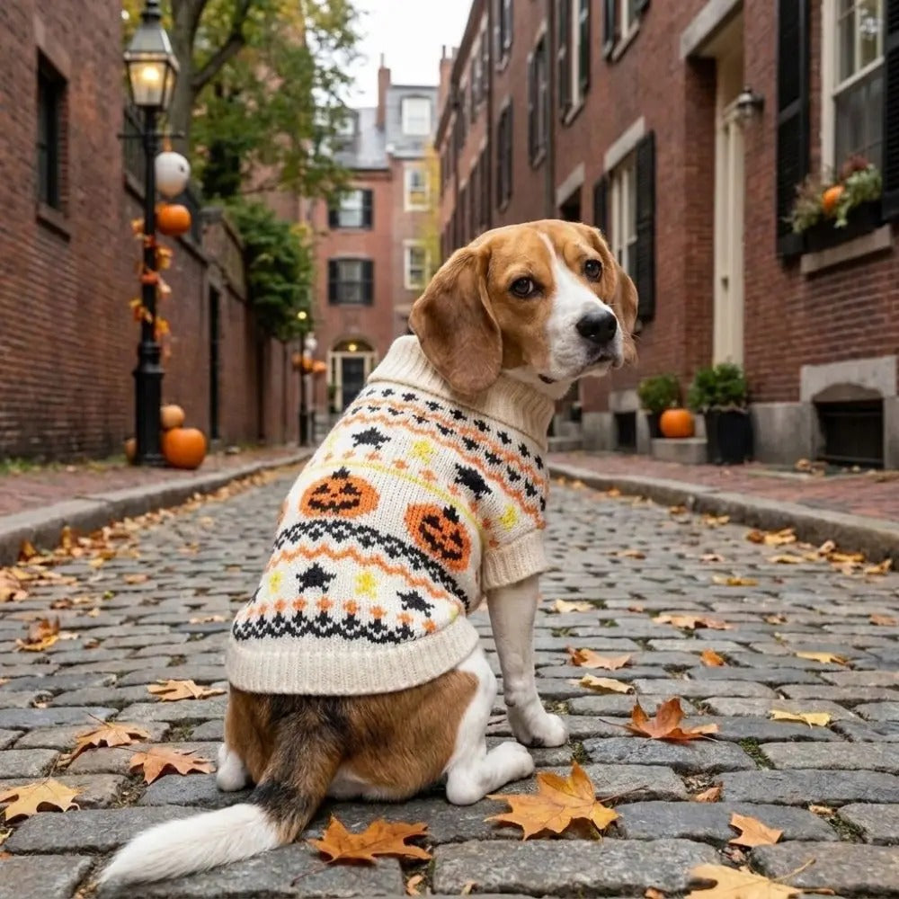 Cozy Pumpkin Dog Sweater – Halloween Pet Apparel with Turtleneck Collar for Cold-Weather Holiday Walks