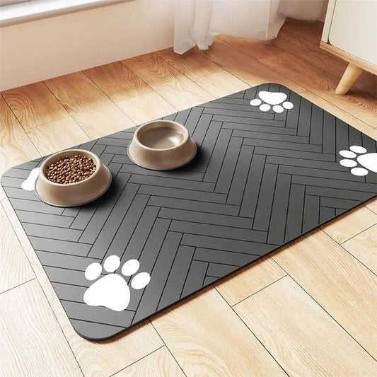Herringbone Paw Pet Feeding Mat – Spill-Proof Dog Food and Water Bowl Placemat