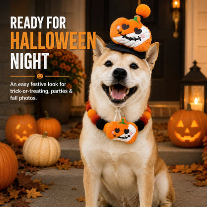 Festive Halloween Pet Costume Set – Cute Pom-Pom Collar And Hat For Cats And Dogs