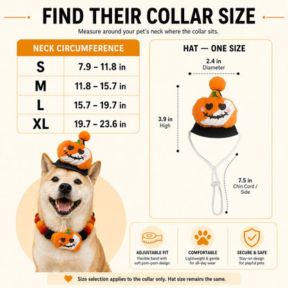 Festive Halloween Pet Costume Set – Cute Pom-Pom Collar And Hat For Cats And Dogs