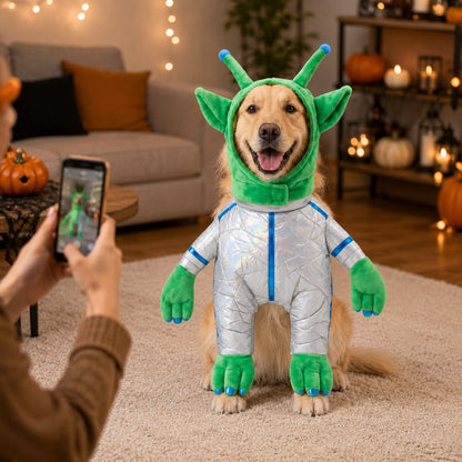 Funny Alien Pet Costume – Standing Space Outfit for Halloween Dog Parties and Photos