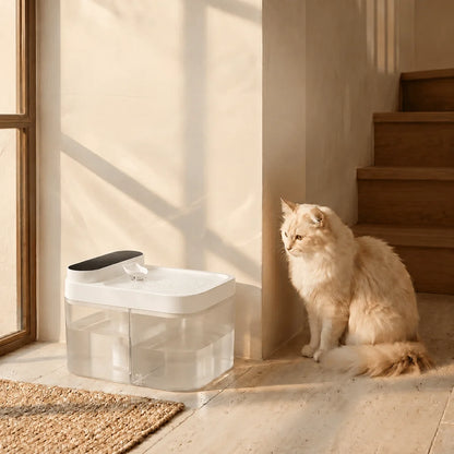 Tepaw Clear Filterless Cat Water Fountain – Electric Pet Water Dispenser with Transparent Dual-Tank