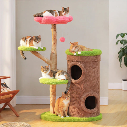 Flower Perch Cat Tree – Multi-Level Indoor Tower with Condo Cave and Scratching Post
