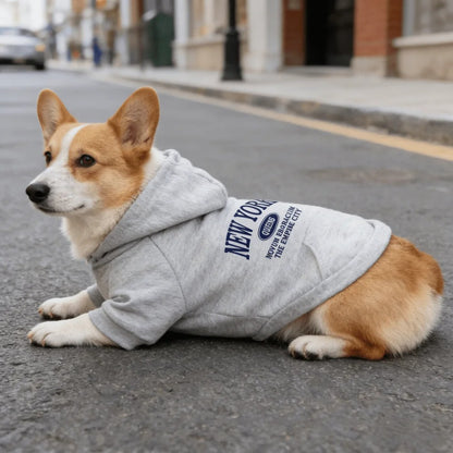 New York Pocket Dog Hoodie – Warm Graphic Pet Sweatshirt with Kangaroo Pouch and Hood for Cats