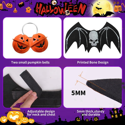 Skeleton Bat Dog Costume – Halloween Pet Wings with Pumpkin Bells for Spooky Party Dress-Up