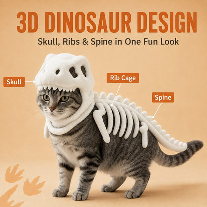 Dinosaur Skeleton Pet Costume – Halloween 3D Skull Hood Cat Cosplay Outfit