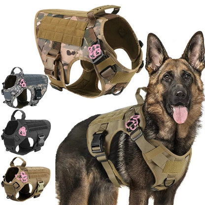 Tactical Control Dog Harness – Heavy-Duty Service Vest with Breathable Padded Handle and MOLLE Loop Panels