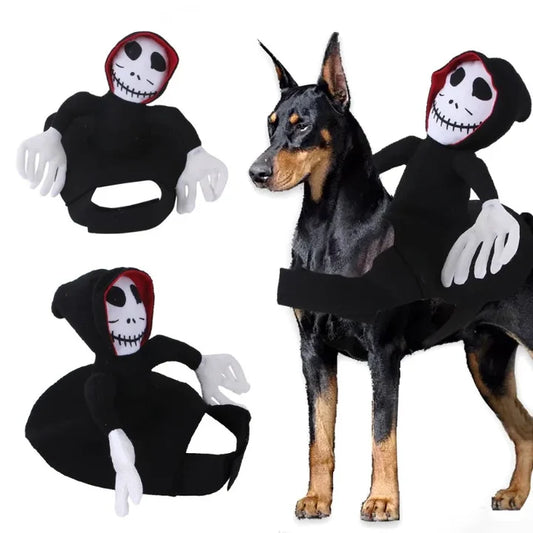 Reaper Rider Dog Costume – Funny Halloween Skeleton Cosplay Outfit for Pets