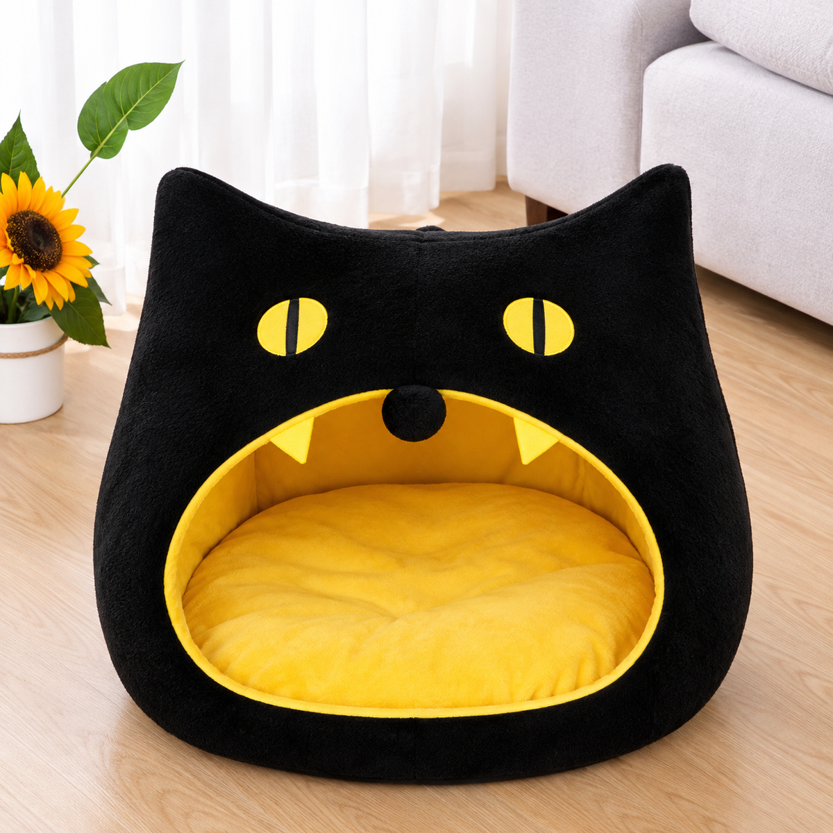 Halloween Cozy Cat Cave Bed – Covered Indoor Pet Tent House with Removable Cushion