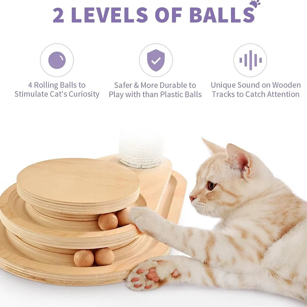 Interactive Play Cat Scratching Post – Kitten Activity Tower with Hanging Toy and Track Roller Balls