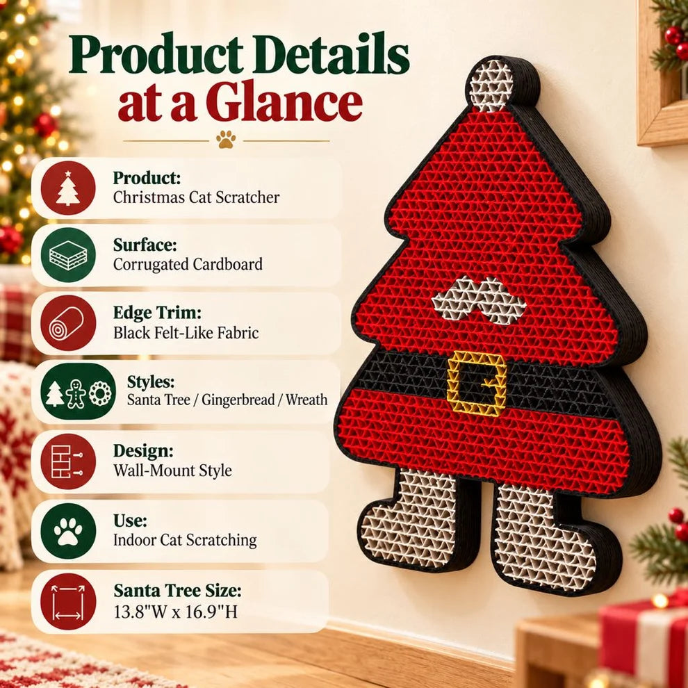 Festive Santa Wall Cat Scratcher – Vertical Hanging Holiday Scratching Board for Indoor Kittens