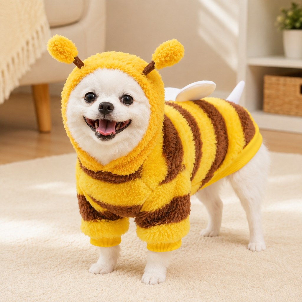 Cute Striped Dog Hoodie – Warm Bumblebee Pet Costume Pullover with Wings and Antennae